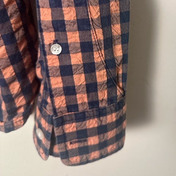 LL BEAN SIGNATURE Slim Fit Men’s Blue Orange Checkered Button Up Sz Large Shirt - Picture 3 of 12